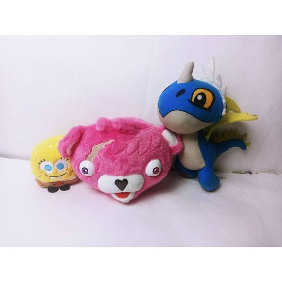 Plush Lot of 3 Small-Fortnite Dreamworks Nadder Spongebob Kawaii Cubes-PreOwned - Picture 1 of 4